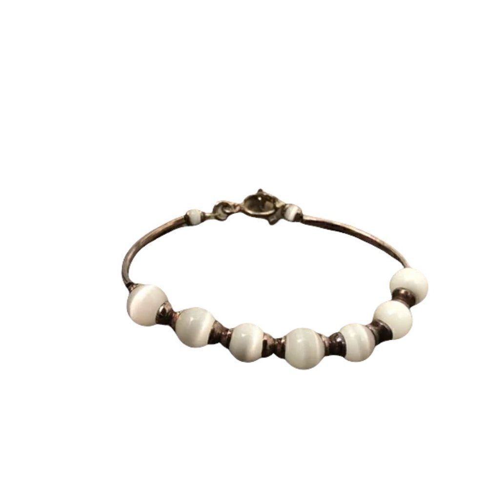 White and Silver Ombre Bracelet Beaded Faux Pearl Look